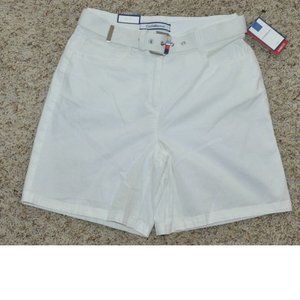 Womens Shorts White sz 18 Flat Front Belted Relaxed Stretch Croft & Barrow 5 Pkt